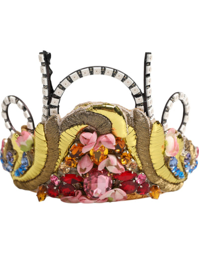 Dolce &amp; Gabbana Kopfschmuck Krone Diadem Tiara aus Goldmessing mit Kristallverzierungen