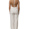 Mangano White Beige Mesh Crystal Embellished Sleeveless Jumpsuit