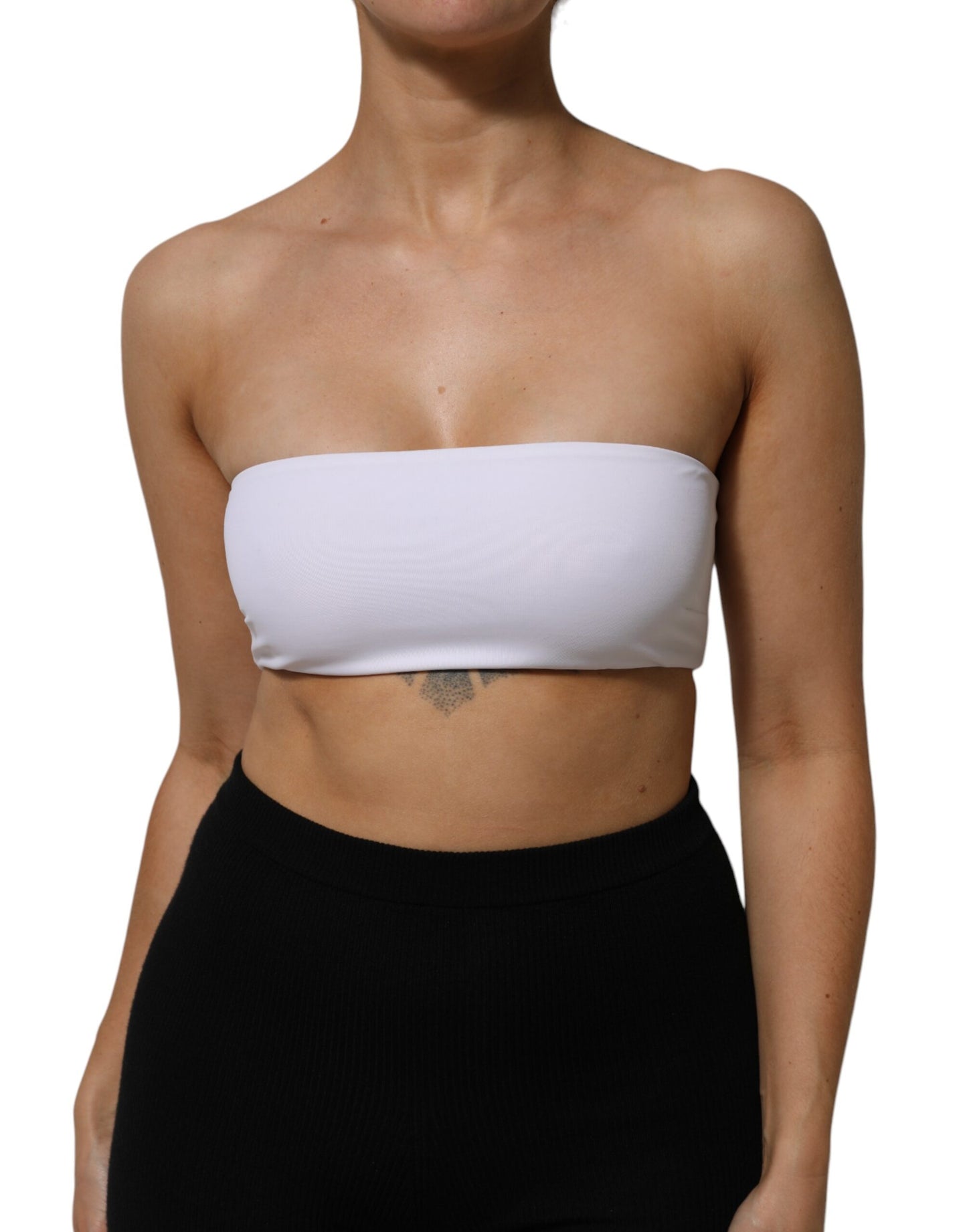Dolce &amp; Gabbana Weißes Bandeau-Top aus Nylonmischung, trägerlos