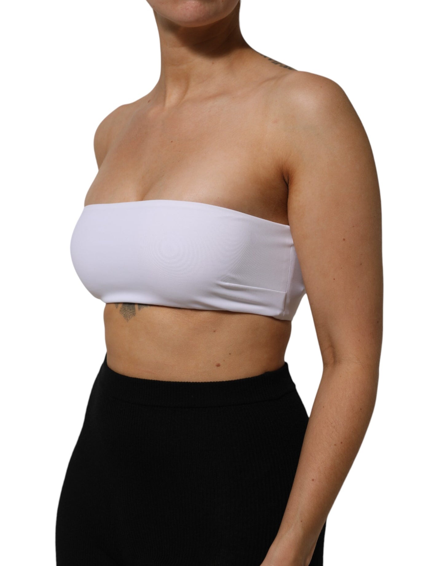 Dolce &amp; Gabbana Weißes Bandeau-Top aus Nylonmischung, trägerlos