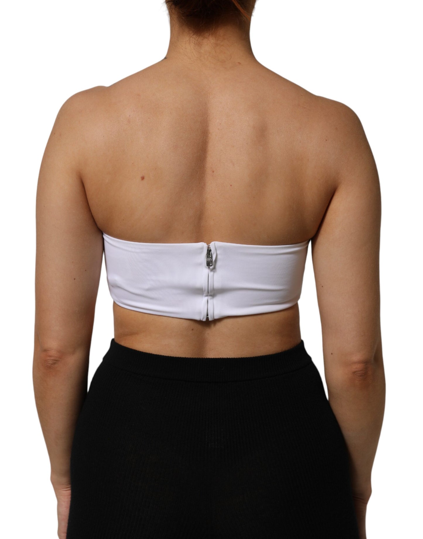 Dolce &amp; Gabbana Weißes Bandeau-Top aus Nylonmischung, trägerlos