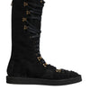 Dolce & Gabbana Black Alpaca Wool Suede Mid Calf Boots Shoes