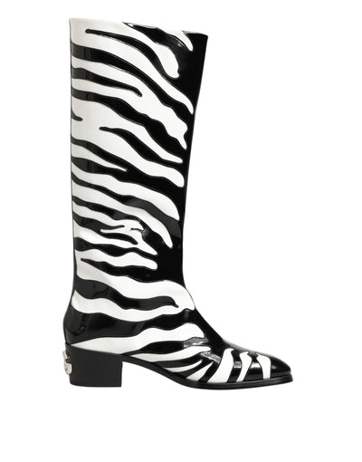 Dolce & Gabbana Black White Zebra Over The Calf Boots Shoes