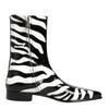 Dolce & Gabbana Black White Zebra Leather Mid Calf Boots Shoes