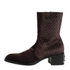 Dolce & Gabbana Brown Cotton Velvet Mid Calf Short Boots Shoes