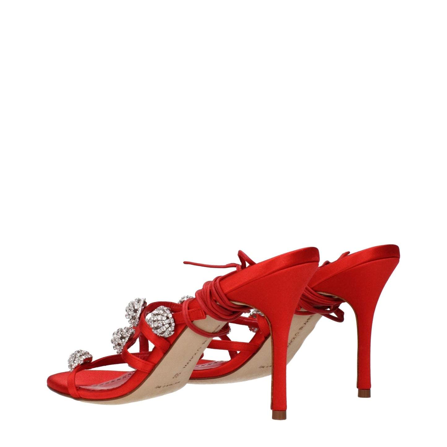 Manolo Blahnik Red Satin Stiletto Heel Sandals