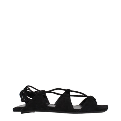 The Attico Black Leather Flat Sandals