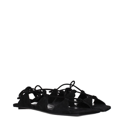 The Attico Black Leather Flat Sandals