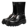 Dolce & Gabbana Black Logo Plaque Mid Calf Biker Boots Shoes