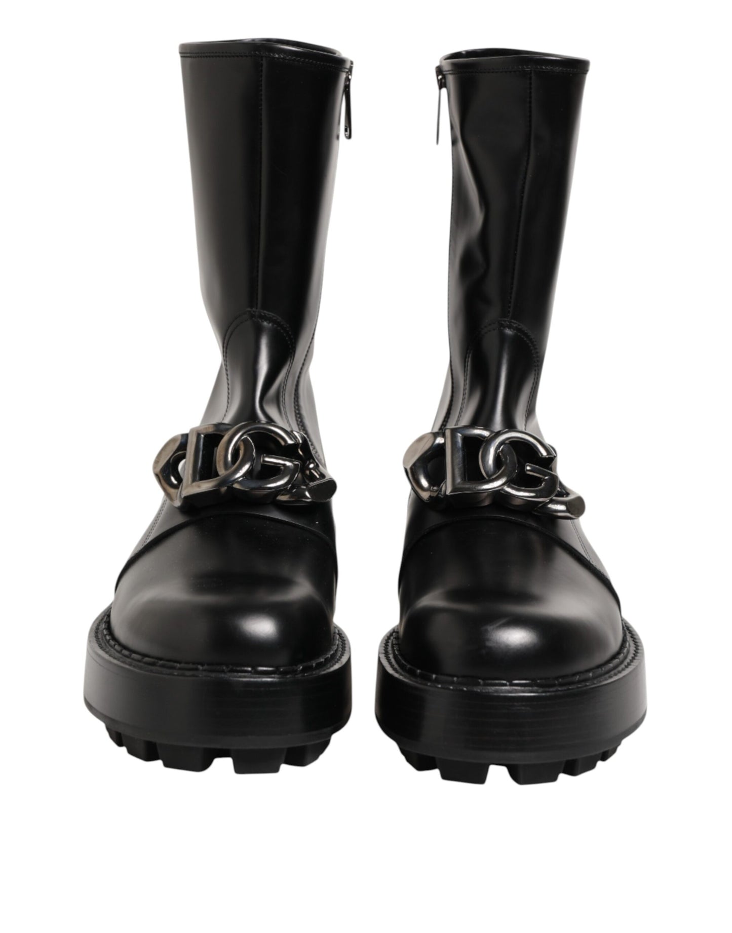 Dolce &amp; Gabbana Biker-Stiefel mit schwarzem Logo-Emblem, mittelhoch geschnitten