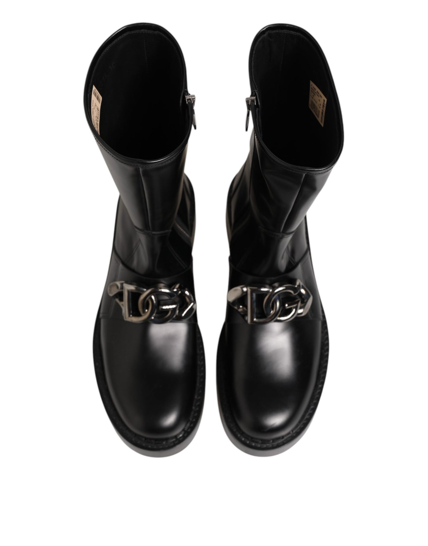 Dolce &amp; Gabbana Biker-Stiefel mit schwarzem Logo-Emblem, mittelhoch geschnitten