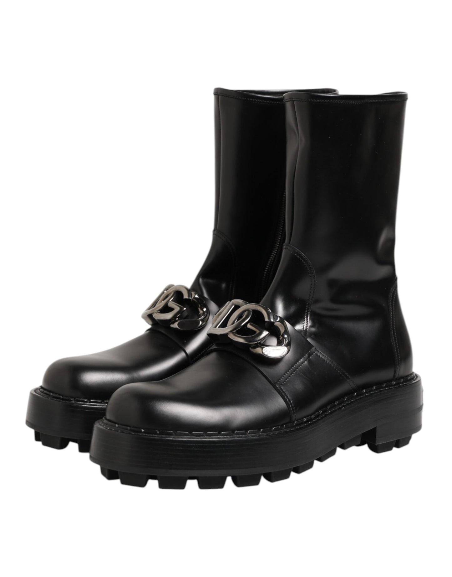 Dolce &amp; Gabbana Biker-Stiefel mit schwarzem Logo-Emblem, mittelhoch geschnitten
