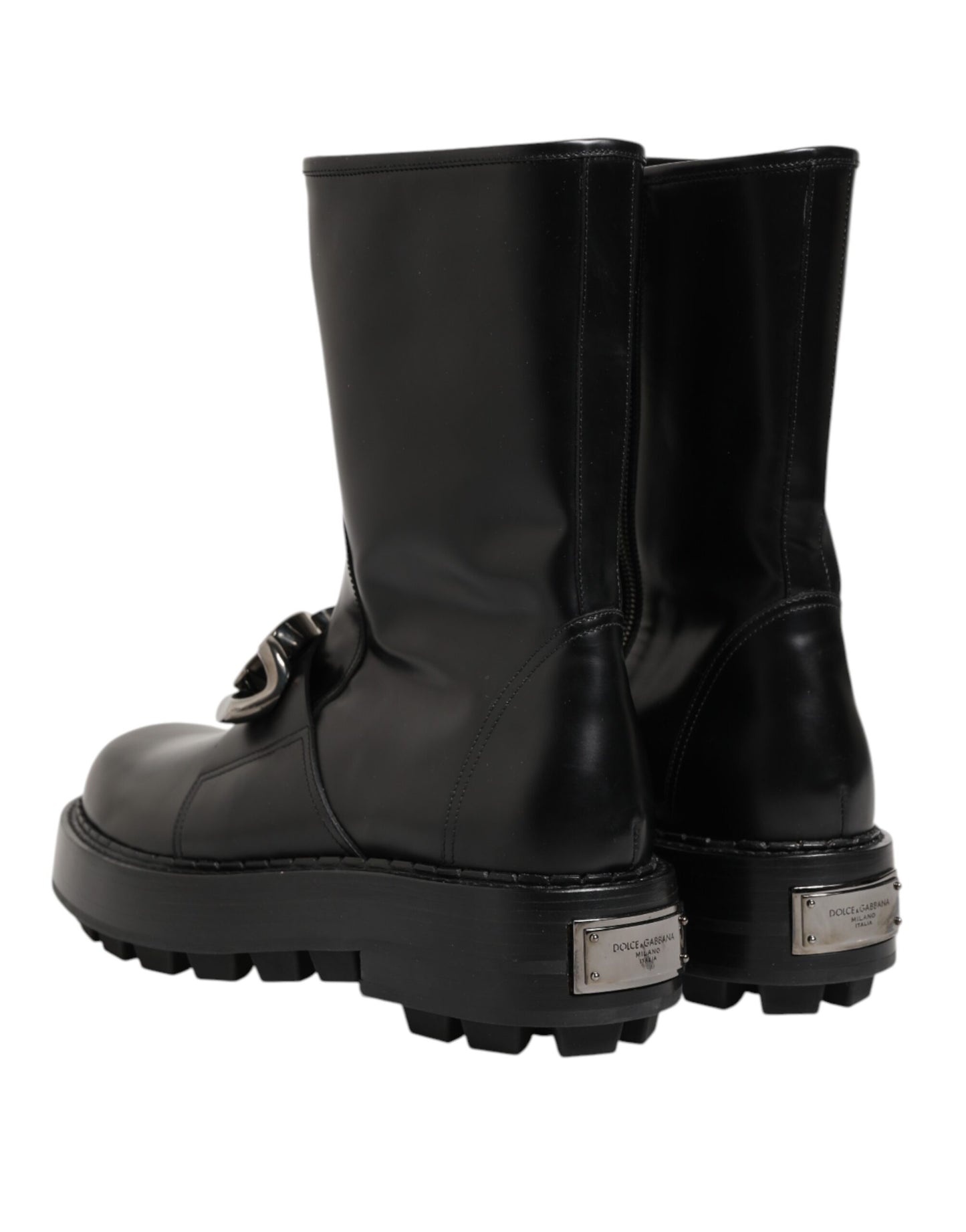 Dolce &amp; Gabbana Biker-Stiefel mit schwarzem Logo-Emblem, mittelhoch geschnitten