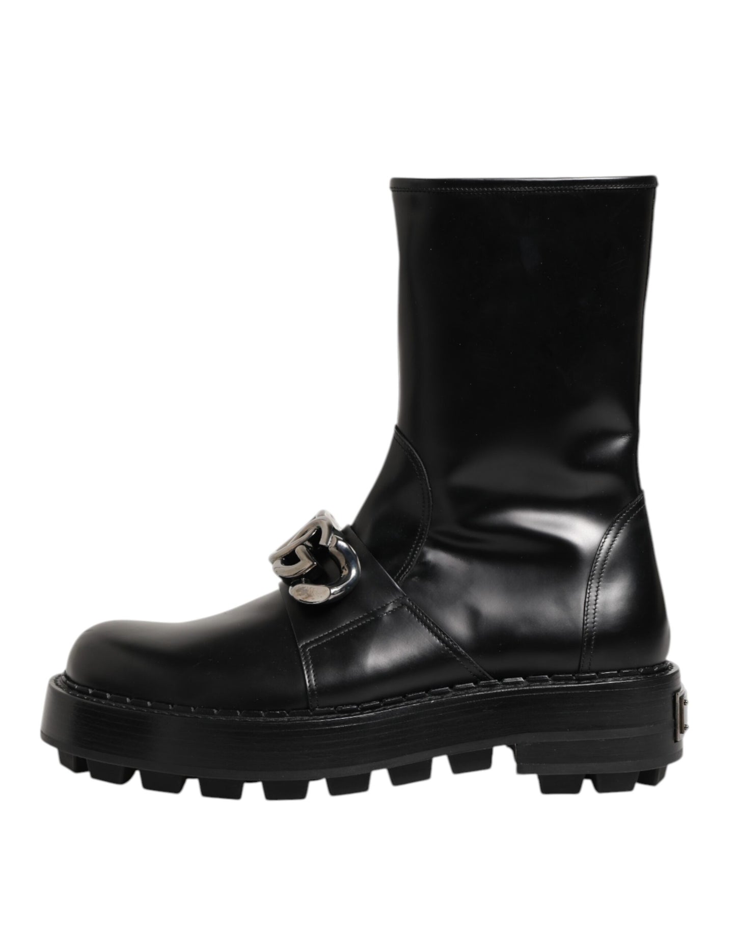 Dolce &amp; Gabbana Biker-Stiefel mit schwarzem Logo-Emblem, mittelhoch geschnitten
