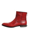 Dolce & Gabbana Red Studded Chelsea Short Ankle Boots Shoes