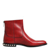 Dolce & Gabbana Red Studded Chelsea Short Ankle Boots Shoes
