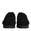 Dolce & Gabbana Dress Black Fur Leather Slippers Men Shoes
