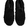 Dolce & Gabbana Dress Black Fur Leather Slippers Men Shoes