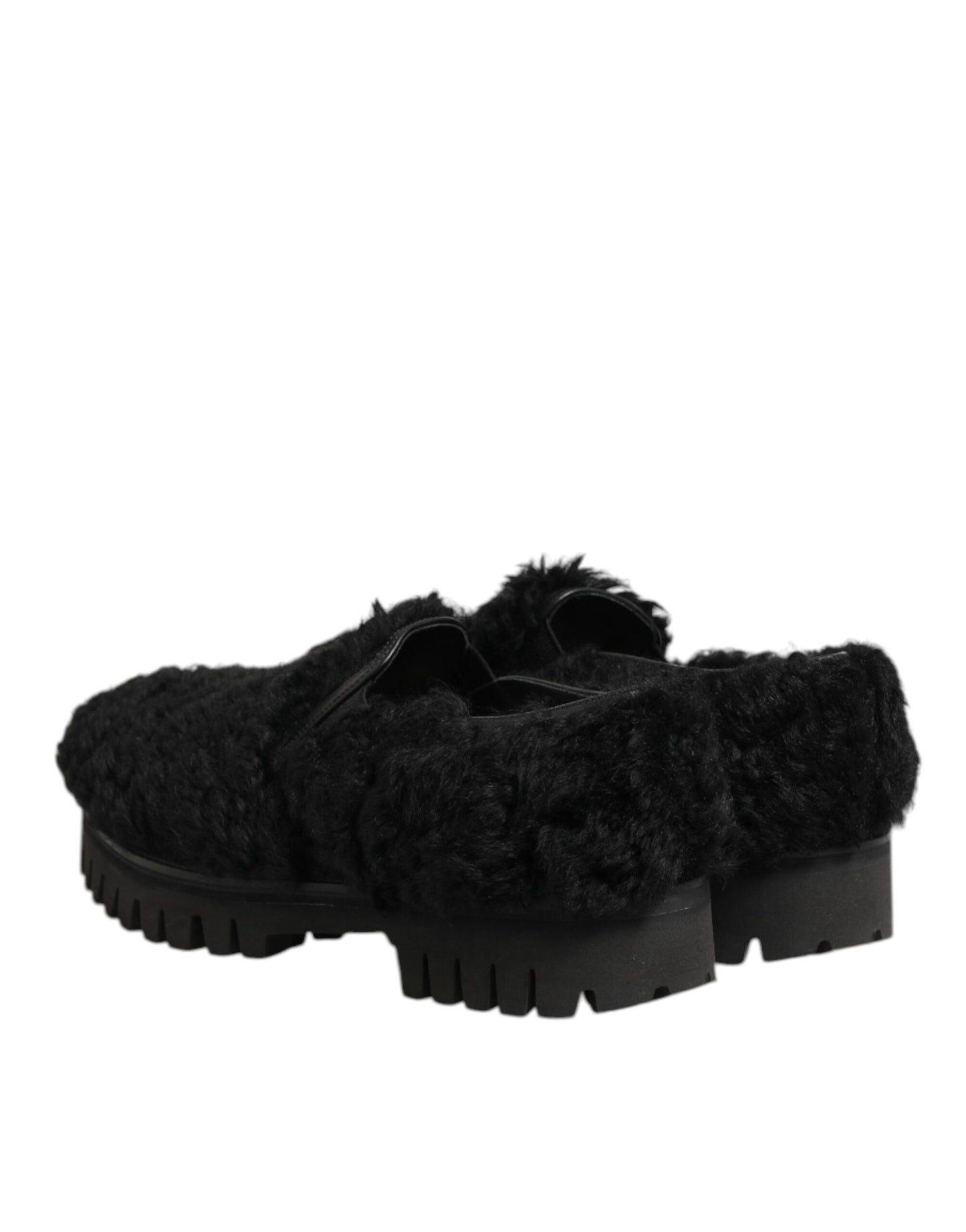 Dolce & Gabbana Dress Black Fur Leather Slippers Men Shoes