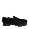 Dolce & Gabbana Dress Black Fur Leather Slippers Men Shoes