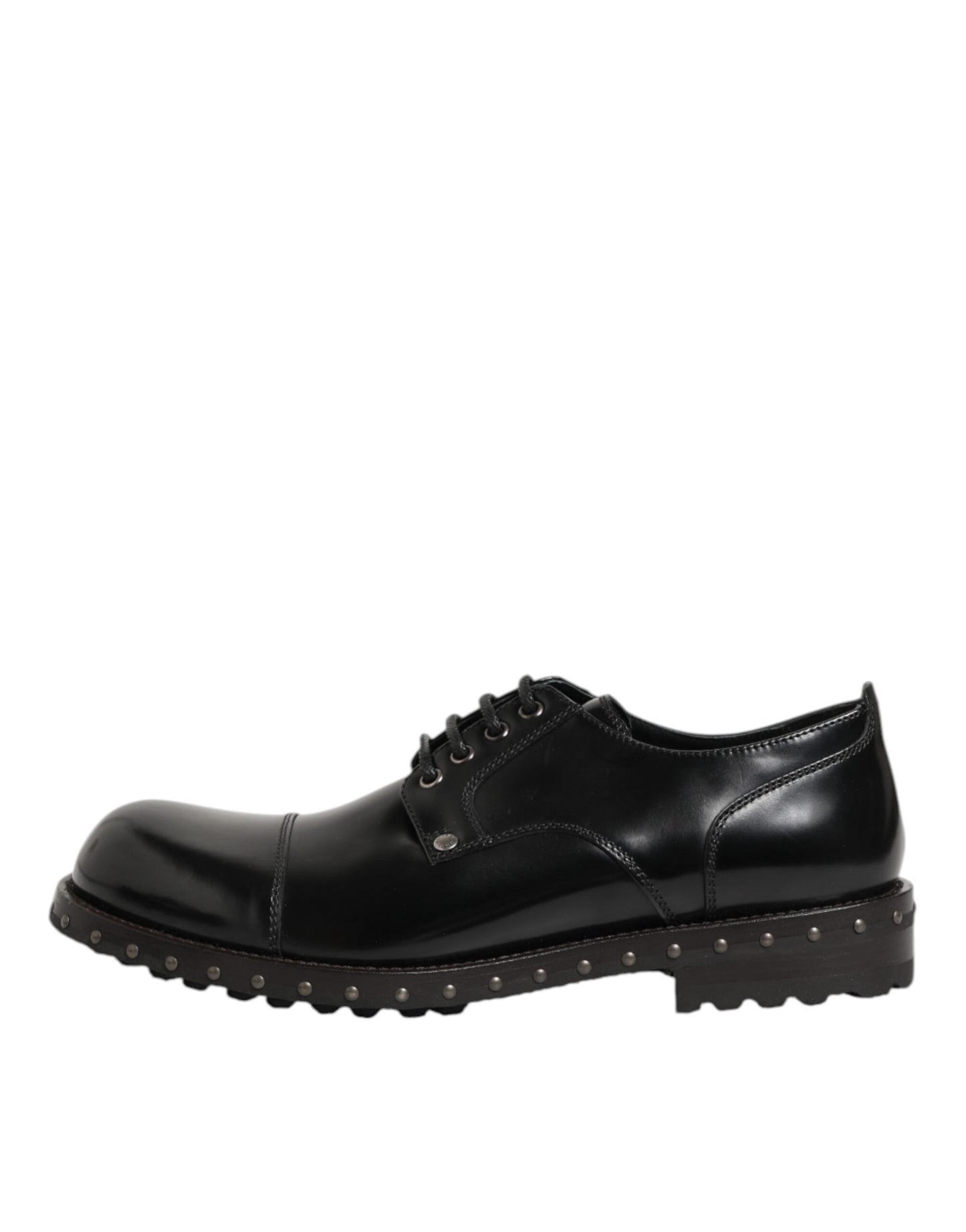 Dolce & Gabbana Black Leather Studded Men Formal Derby Shoes