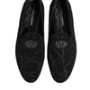 Dolce &amp; Gabbana Schwarze Brokat-Loafer mit Kronenmuster