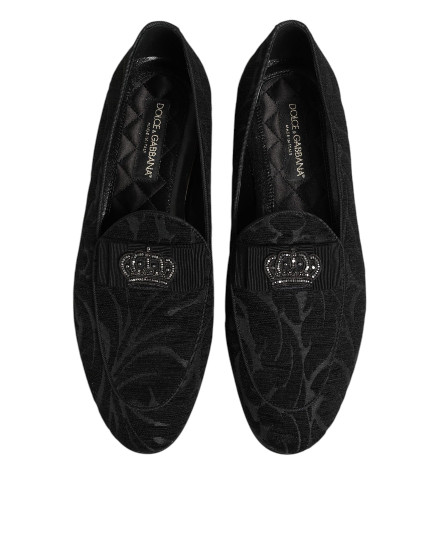 Dolce &amp; Gabbana Schwarze Brokat-Loafer mit Kronenmuster