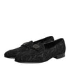 Dolce &amp; Gabbana Schwarze Brokat-Loafer mit Kronenmuster