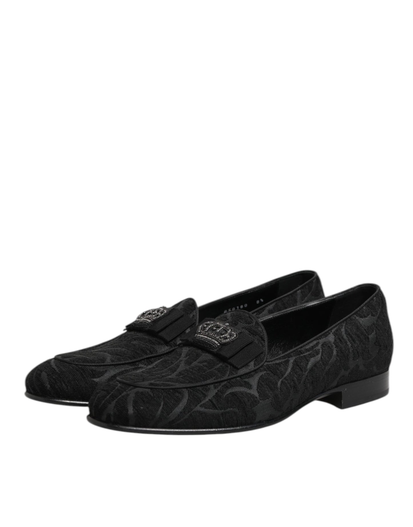 Dolce &amp; Gabbana Schwarze Brokat-Loafer mit Kronenmuster