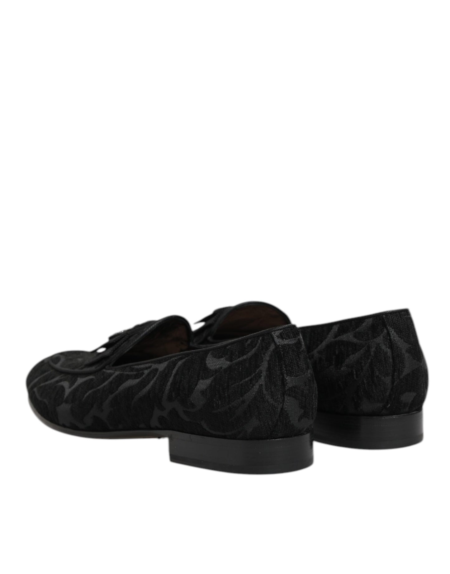 Dolce &amp; Gabbana Schwarze Brokat-Loafer mit Kronenmuster