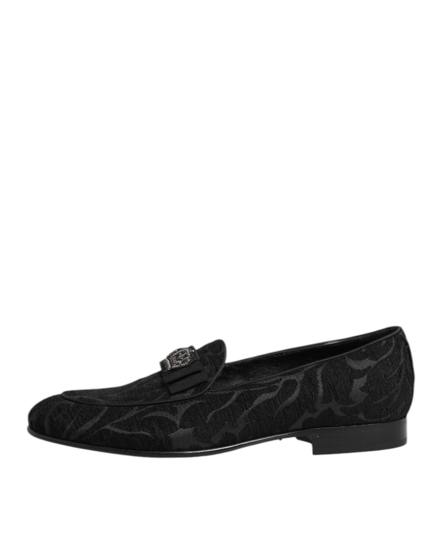 Dolce &amp; Gabbana Schwarze Brokat-Loafer mit Kronenmuster