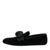 Dolce & Gabbana Black Suede Cotton Rose Slip On Loafers Shoes