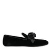 Dolce & Gabbana Black Suede Cotton Rose Slip On Loafers Shoes