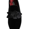 Dolce & Gabbana Black Suede Cotton Rose Slip On Loafers Shoes