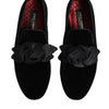 Dolce & Gabbana Black Suede Cotton Rose Slip On Loafers Shoes