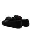 Dolce & Gabbana Black Suede Cotton Rose Slip On Loafers Shoes
