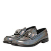Dolce & Gabbana Metallic Silver Logo Slip On Men Dress Shoes