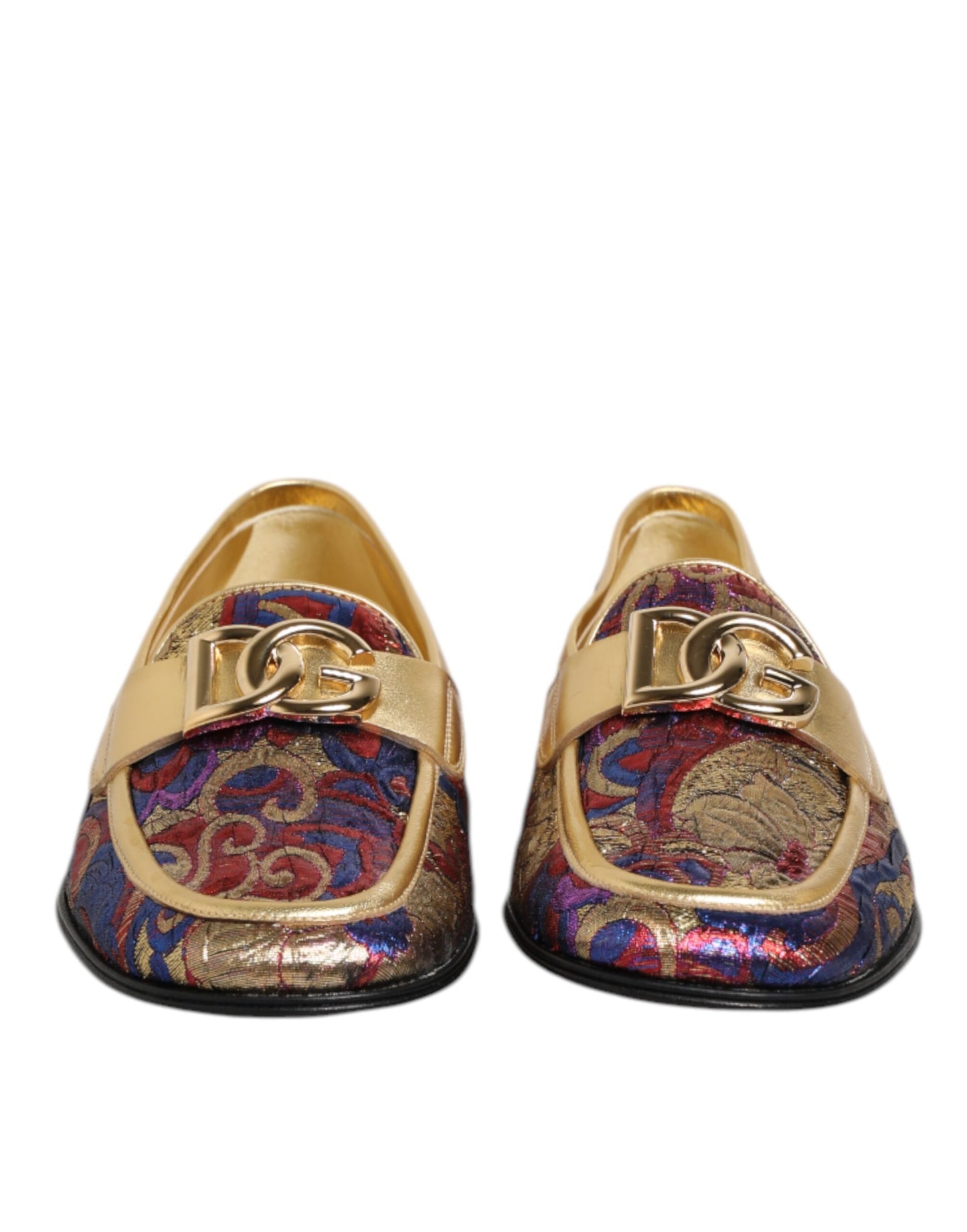 Dolce &amp; Gabbana Loafer-Schuhe mit mehrfarbigem Jacquard-Muster und goldenem DG-Logo