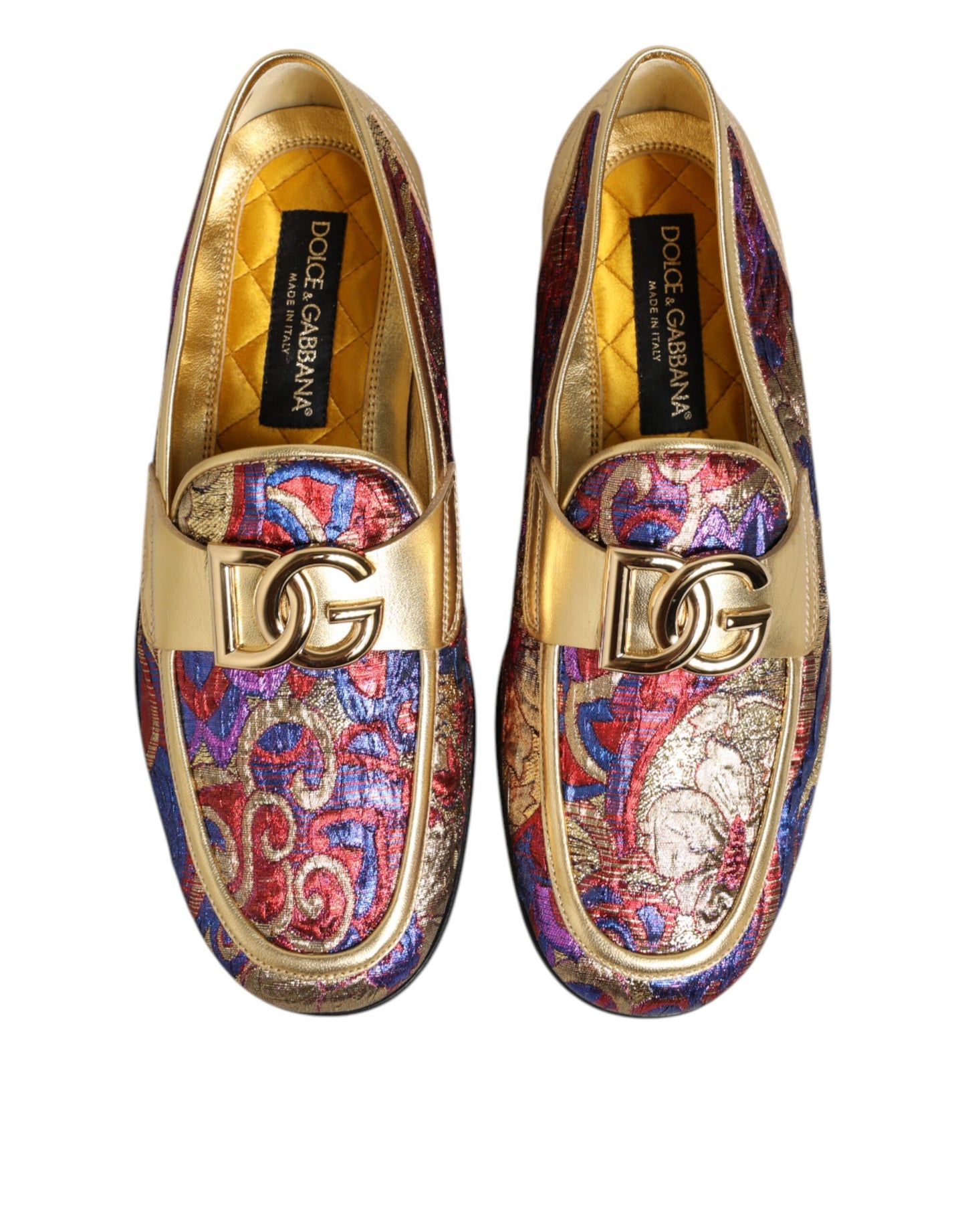 Dolce &amp; Gabbana Loafer-Schuhe mit mehrfarbigem Jacquard-Muster und goldenem DG-Logo