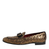 Dolce & Gabbana Gold Sequined Slip On Loafers Men Dress Shoes