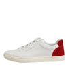 Dolce & Gabbana White Red Leather Low Top Men Sneakers Shoes