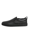Dolce & Gabbana Black Leather Low Top Slip On Sneakers Shoes