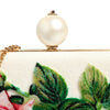Dolce & Gabbana White Rose Embroidery Silk Gold Frame Clutch Purse Bag