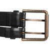 Dolce & Gabbana Black Double Strap Leather Brass Buckle Belt