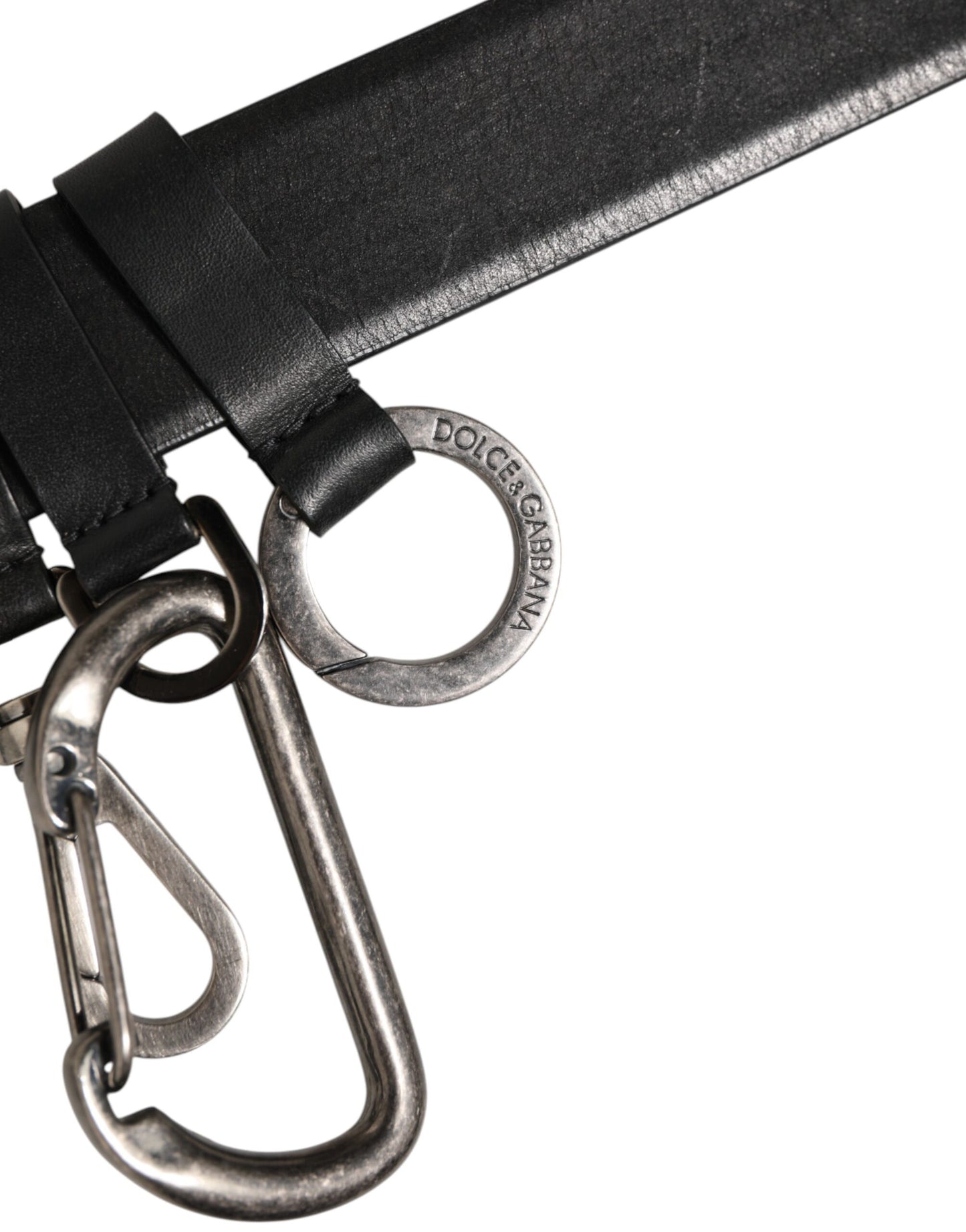Dolce &amp; Gabbana Schwarzer Schlüsselring-Clip-Befestigungsgürtel