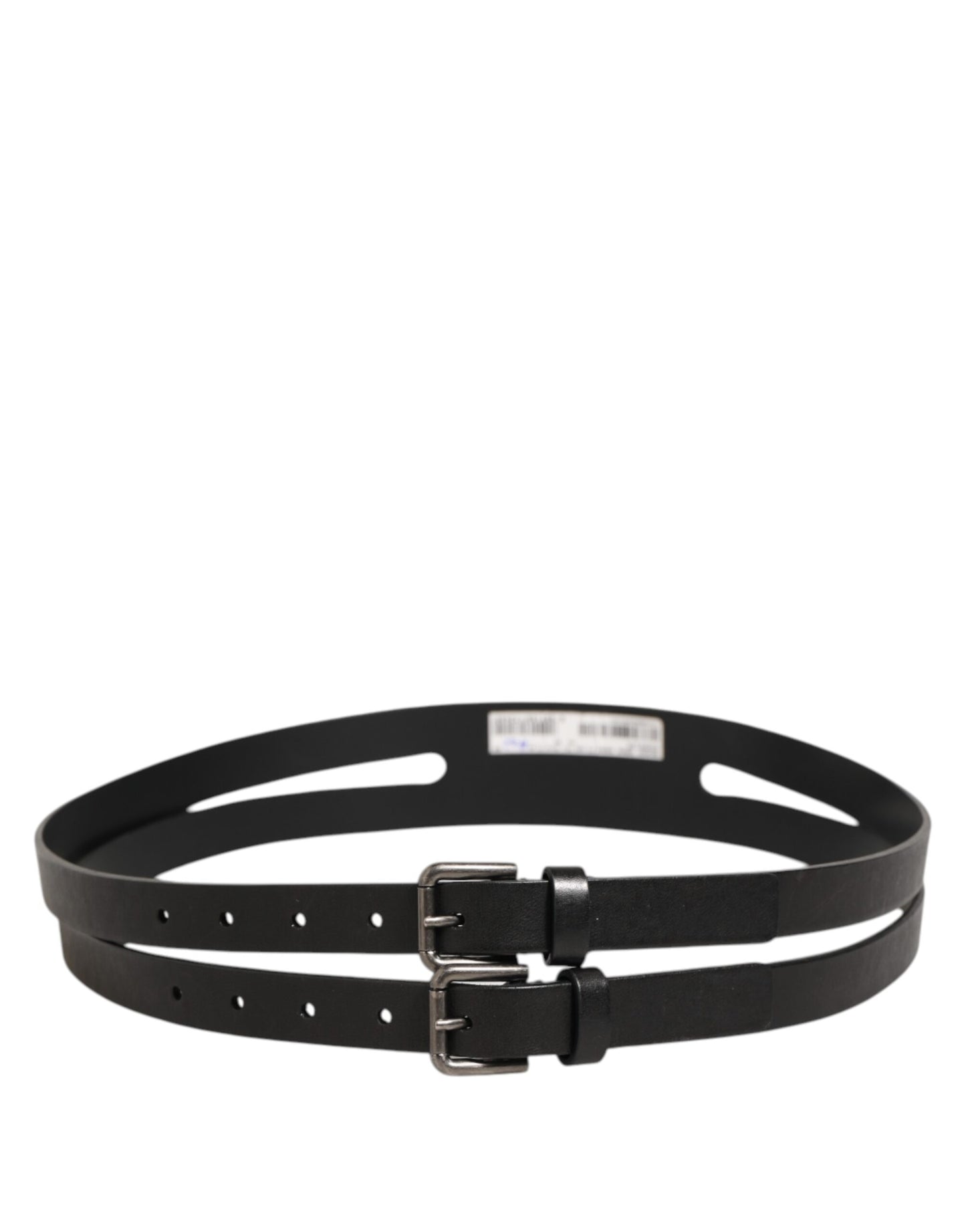 Dolce & Gabbana Black Double Strap Leather Silver Buckle Belt