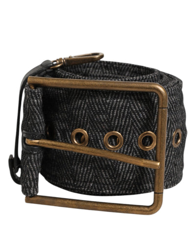 Dolce &amp; Gabbana Gürtel aus grauem Stoff mit Logo-Plakette und Metallschnalle aus Messing