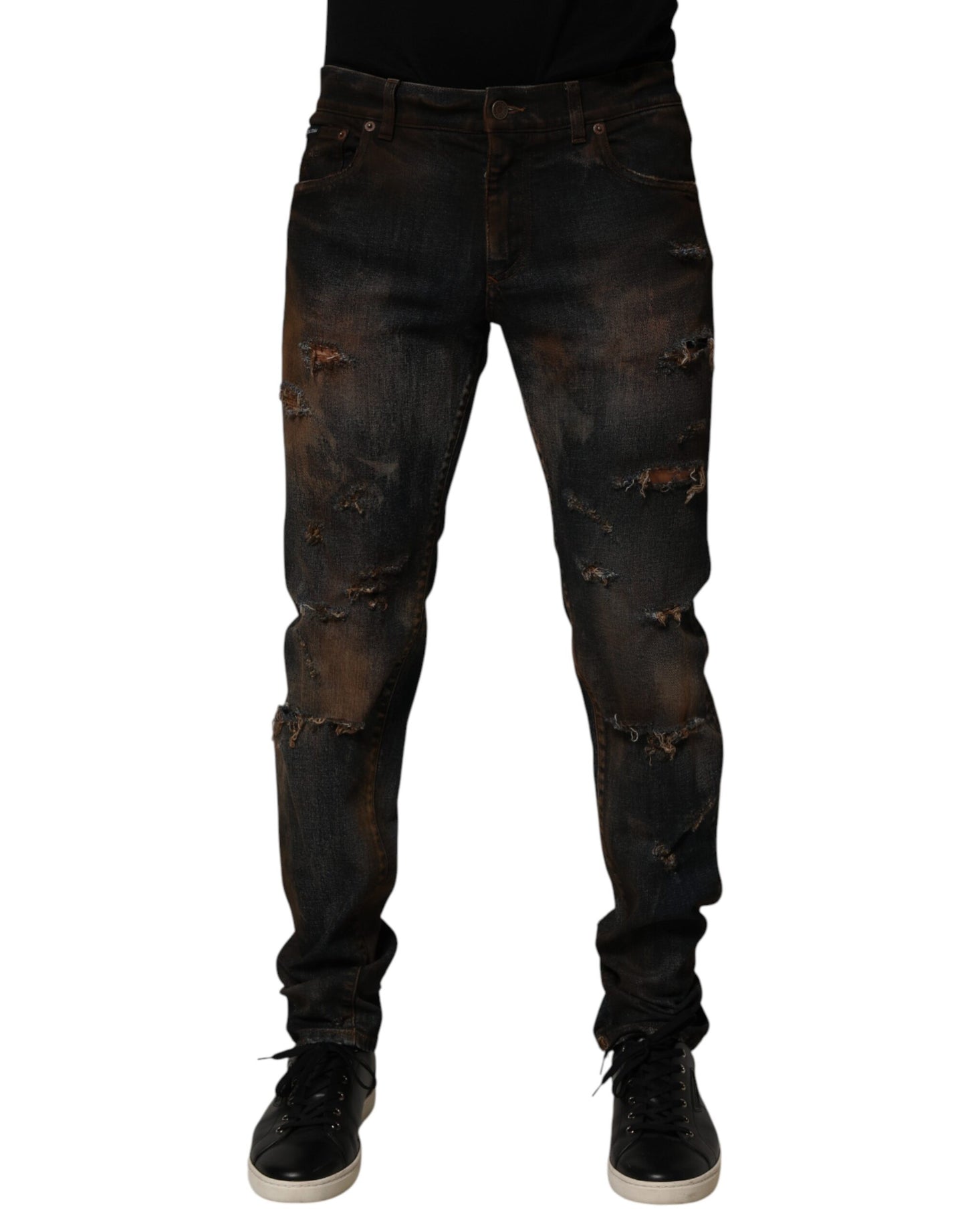 Dolce &amp; Gabbana Schwarze Baumwoll-Skinny-Jeans im Used-Look für Herren
