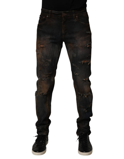 Dolce &amp; Gabbana Schwarze Baumwoll-Skinny-Jeans im Used-Look für Herren