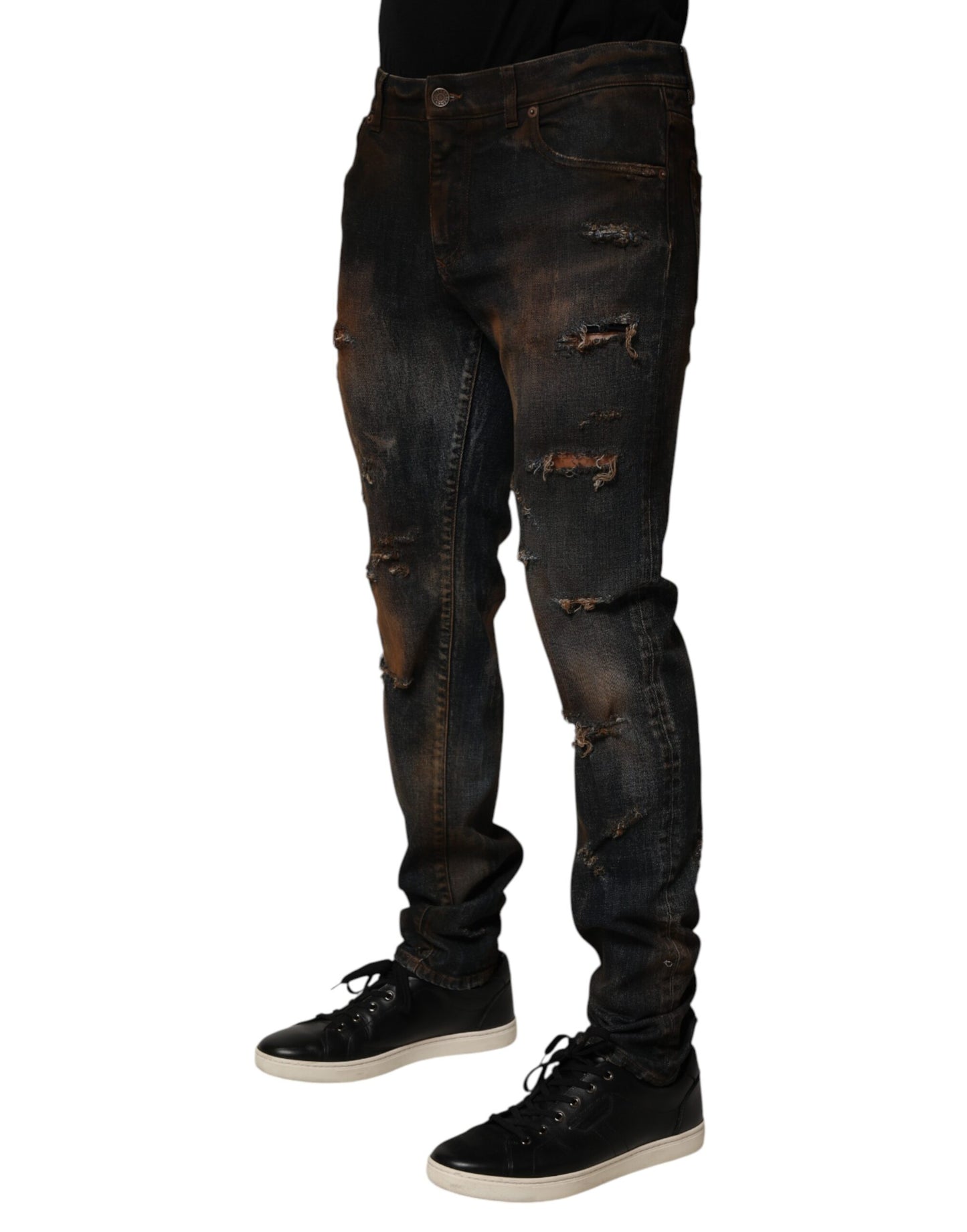 Dolce &amp; Gabbana Schwarze Baumwoll-Skinny-Jeans im Used-Look für Herren